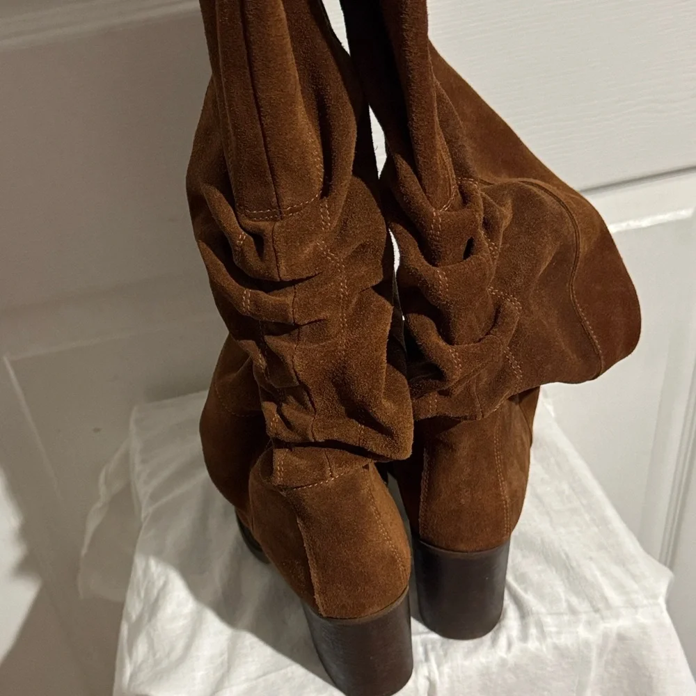 Free People Genuine Suede Tall Ella Slouch Boot Rust Cognac Brown